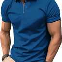 ZITY Polo Shirts for Men Quarter Zip Short Sleeve Casual Shirt (Blue, L)