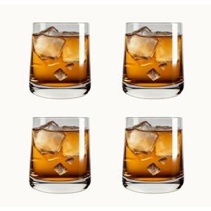 Hand Blown Whiskey Glasses Set of 4, Old Fashioned Whiskey Glasses - 9oz Premium Quality Drinking Glasses for Scotch, Bourbon & Juice - Elegant, Durable & Classic Design for Home Bar