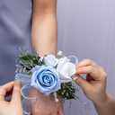 Fnize Blue Corsage and Boutonniere Set for Bride Groom Bridesmaids Groomsmen Wedding Homecoming Flowers Prom Suit Accessories, Rose Boutonniere and Wrist Corsage Flower