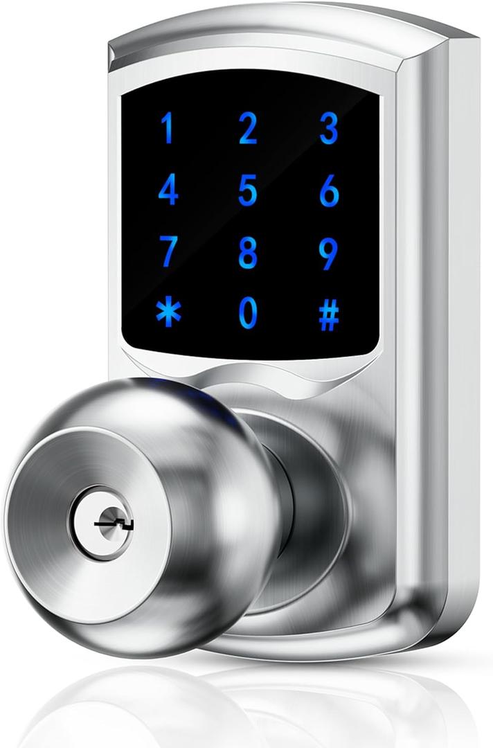 Keyless Entry Door Lock with Code, Keypad Door Lock with Handle, Touchscreen Digital Lock with Keypad for Front Door Garage Bedroom Home, Auto-Lock, Satin Chrome