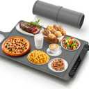 Food Warming Mat Electric Tray: Adjustable Silicone Heating Pad with 3 Temperature Settings 4 Timer Function Portable Roll Up Hot Plate for Buffets Party Gatherings Kitchen Countertop Black Gray (24 X 16 inch)