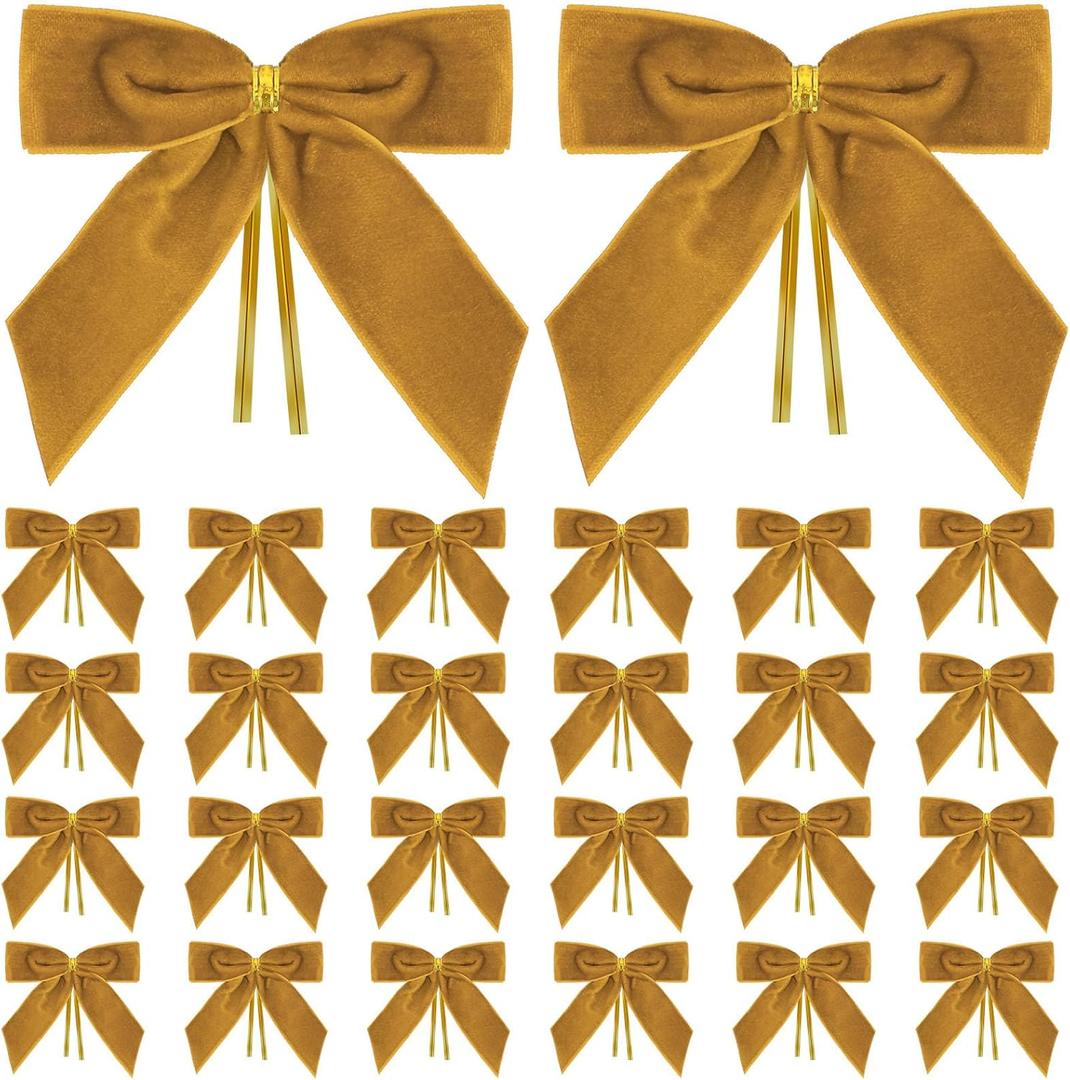 Small Velvet Christmas Bows for Christmas Tree Xmas Decoration Velvet Clip on Bow Ornaments,Home Decor, Wreath, Gift Wrapping, Crafts, Wedding, Party (24, Camel)