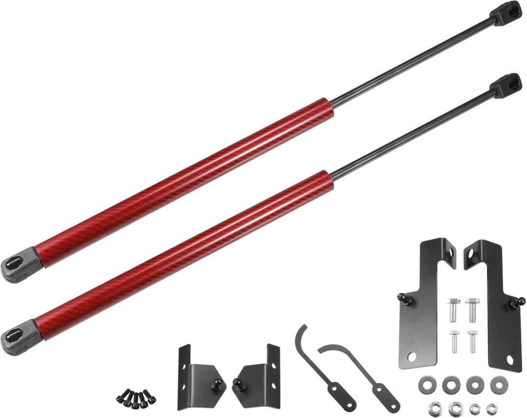 X AUTOHAUX 2 Pcs Front Hood Lift Supports Struts Shocks Gas Spring for Jeep Wrangler (JK) 2007-2018 Red Carbon Fiber Pattern