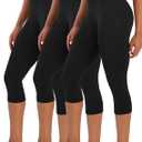 Women's High Waist Capri Leggings with Pockets Tummy Control Cropped Yoga Pants for Summer Fitness Workout Athletic (Black, L)