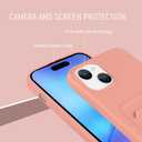 MZELQ Silicone Compatible with iPhone 15 Case, Card Holder Camera Protection Cover + Screen Protector, Card Slot Soft Slim Phone Case -Pink