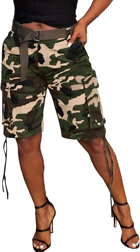 Camo Cargo Shorts for Women Trendy Casual High Waist Camouflage Army Fatigue Cargo Short Joggers Pants with Pockets and Vintage Mens Brittalia Pants Color Blue XXL