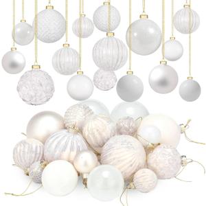 Liliful 24 Pcs White Glass Christmas Ball Ornaments Christmas Tree Decoration Hanging Ball Neutral Vintage Mercury Ornaments for Xmas Home Wedding Holiday Farmhouse Party Decor, 1.57, 2.36, 3.15 Inch