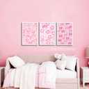 ZNHART Simplicity Pink Wall Art Set of 3 | Heart Shaped Doodle Smiley XO | Modern Canvas Prints for Girls Bedroom | Pink Wall Decor for Gallery, Dorm, or Home - Unframed 16x24 Inch