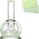 Transparent & Fully Breathable Hard cat Carrier with Rolling Wheels for Dogs, Cats, Multiple Carrying Options, Perfect for Traveling/Taking a Walk (Green)