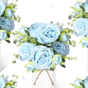 Domensi 3 Sets Wedding Floral Centerpiece for Table Decor, Artificial Peonies Silk Flowers Bouquet with Flower Foam and Metal Vase Faux Floral Arrangement for Bridal Shower Tea Party (Light Blue)