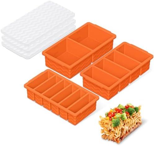 3-Pack Silicone Freezer Trays with Lid,2 Large 2-Cup(500ml)&4 Medium 1-Cup(125ml)&6 Small 1/2-Cup(75ml) Soup Freezer Container Molds,Ice Cube Tray For Meal Prep&Freezing Soup,Stews,Sauces