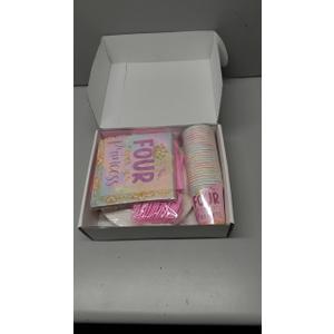 Srua Don Princess 4th Birthday Party Decorations Tableware, Pink and Gold Girl's Four Ever a Princess Birthday Party Supplies, Paper Plate, Cup, Napkin, Disposable Cutlery, Serves 24