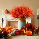 Geegoods 24 Bundles Artificial Fall Flowers Outdoor  Faux Lavender Flowers with Monkey Grass UV Resistant Plastic Faux Plants for Garden Porch Patio Home Decor, Autumn-red Color