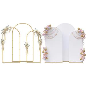 Metal Arch Backdrop Stand and Cover Set, 7.2FT, 6.6FT, 6FT Wedding Arch Frame, Easy to Assemble, Gold Arch Stand for Birthday, Party, Baby Shower, Graduation Ceremony (White)