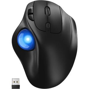 Ergonomic Wireless Trackball Mouse, 3 Device Connection (Bluetooth or 2.4G USB Receiver) Bluetooth Quiet Computer Mouse, 2*AAA Battery Thumb Laptop Mice with 5 Level DPI for PC/Laptop/Mac/Windows Blue