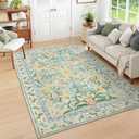 Wonnitar Washable Floral 6x9 Rug, Soft Green Area Rug Boho Non Slip Dining Room Carpet, Non-Shedding Flower Floor Carpets for Kids Bedroom Living Room Dorm Playroom