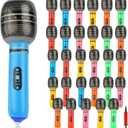 30Pcs Inflatable Microphones Set for Parties with Pump | 10-Inch Neon Blow Up Fake Microphone for Adults, Ideal for Party Favor Prizes, DJ Props, Birthday and Concert Decorations