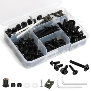 177Pcs Motorcycle Fairing Bolt Kit 304 Stainless Steel M5 M6 Windscreen Screws Fastener Clips Universal Fit for Motorcycle GSXR Honda Kawasaki BMW Ducati Suzuki Yamaha, Black