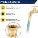 3/4 Inch FHT x 3/4 Inch MHT Brass Hose Bib Backflow Preventer,Vacuum Breakers Outside Faucet, Garden Hose Bib for Outdoor Faucet（4 pack）