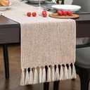Aofmee Beige Table Runner 72 Inches Long, Burlap Linen Style Rustic Farmhouse Table Runner for Everyday Use, Boho Woven Table Runner with Tassels for Dining Living Room Bedroom Dresser Decor Easy Care