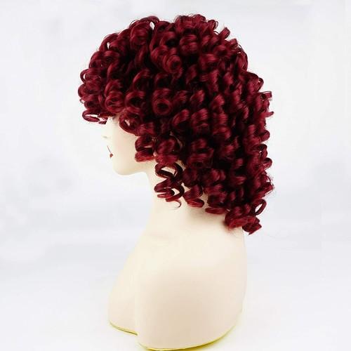 Burgundy Red Short Curly Wig For Women With Bangs Big Bouncy Fashion Curly Wigs
