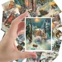 Large Stickers (24 pcs 2.5"x3.5") Winter Rural Life Christmas Landscapes Vintage Art