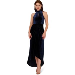 Adrianna Papell Women's Velvet High Low Gown (Blue), US 16