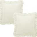 KKJIAF Ruffle Pillow Cases 26x26 Inches, Beige Square Ruffled Pillow Covers Set of 2, Microfiber Wrinkle Resistant Pillow Shams with Envelope Closure for Sofa Bed Living Room