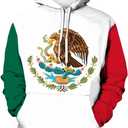 Unisex Fashion Sweatshirt Pullover 3D Mexico Flag Graphic Hoodie (White, M)