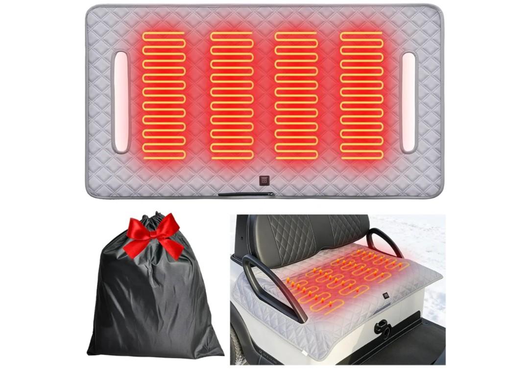 Heated Golf Cart Seat Cover, Universal 52"x31" Non-Slip Winter Golf Cart Seat Warmer Blanket with 4-Zone Graphene Heating, 3 Temp Settings, USB/Power Bank Powered, Machine Washable for Versatile Use