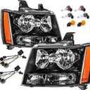 Headlights Assembly w/Bulbs & Wiring Harness compatible with 2007-2013 Chvey Tahoe Avalanche Suburban, Black Housing Amber