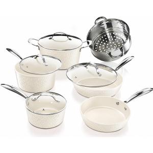 Gotham Steel Hammered 15 Pc Ceramic Cookware Set Nonstick, Pots and Pans Set Non Stick with Induction Cookware, Cooking Utensils & Steamer, Non Toxic PFOA PFOS Free, Oven & Dishwasher Safe