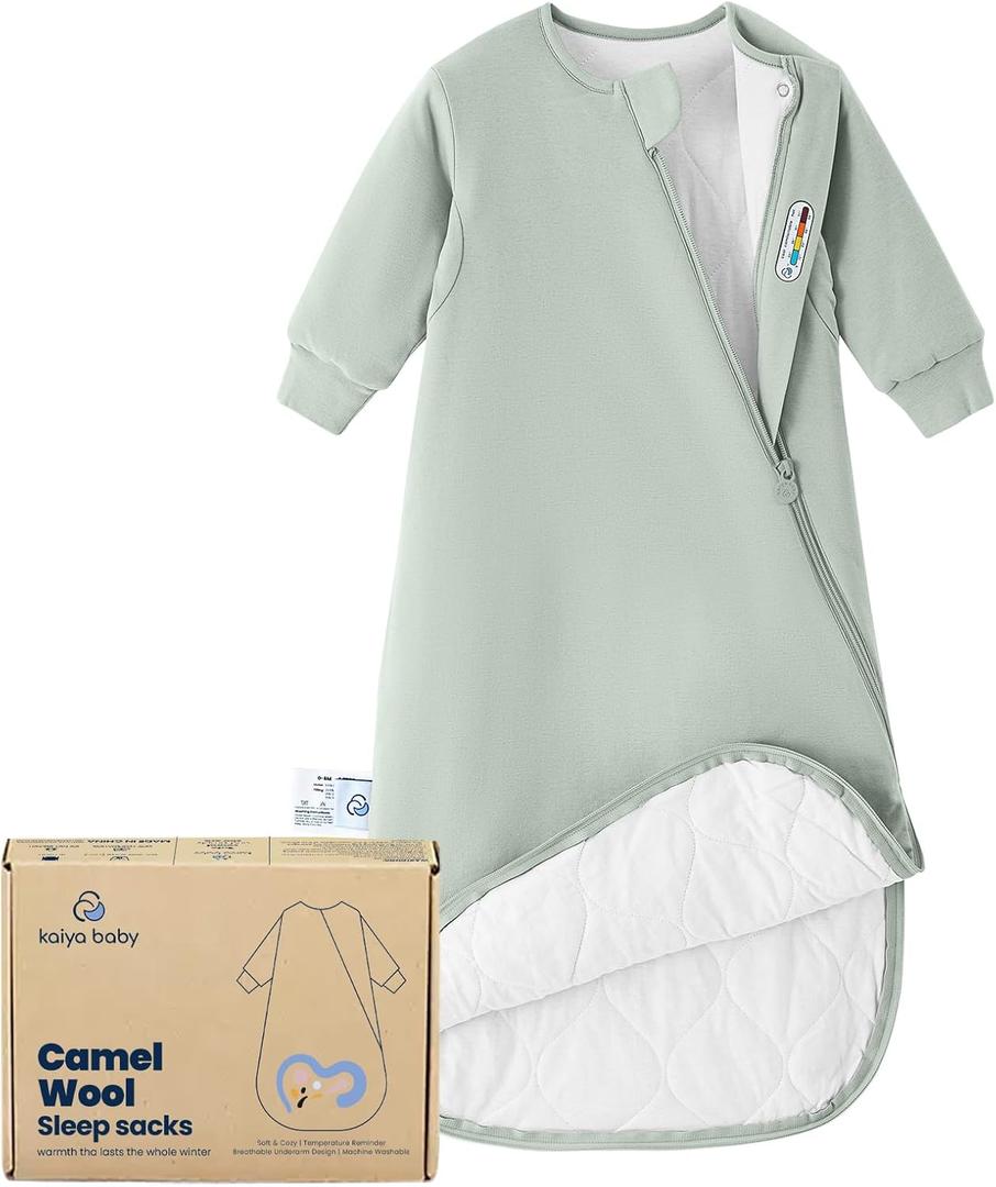 kaiya baby Unisex Sleeping Bag for Babies and Toddlers 2.5 Tog Sleep Sack, Long Sleeve Sleep Sack, Wearable Blanket Baby (0-6M, Pea Green)