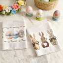2Pcs 18 x 26 Inch Easter Home Decor Stripe Rabbit Bunny Eggs Easter Kitchen Towels Dish Towels for Spring Easter Summer Seasonal Holiday