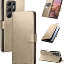 SUANPOT Compatible with Samsung Galaxy S24 Ultra Wallet case with RFID Blocking Credit Card Holder,Flip Book PU Leather Protective Cover Men Women for Samsung S24 Ultra Phone case Golden Color