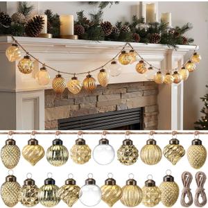 VioraWhite 50 Pcs Valentines Mini Mercury Glass Ornaments 2" & 2 Pcs Twines, DIY 6 ft Vintage Romantic Embossed Mercury Glass Ornament Garland for Valentines Gift Wedding Hanging Decor(Champagne)