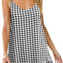 Qearal Womens Sundresses Boho Floral Printed Dress Summer Sleeveless Beach Mini Dress with Pockets (Plaid, Large)