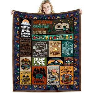 Camping Blanket Camping Lovers Gift Ideas for Men or Woman, Super Soft Throws Flannel Fleece Blankets Gifts for Camper Outdoor, Campsite Outdoors RV Travel Hiking Bed Sofa Couch 60"x50"
