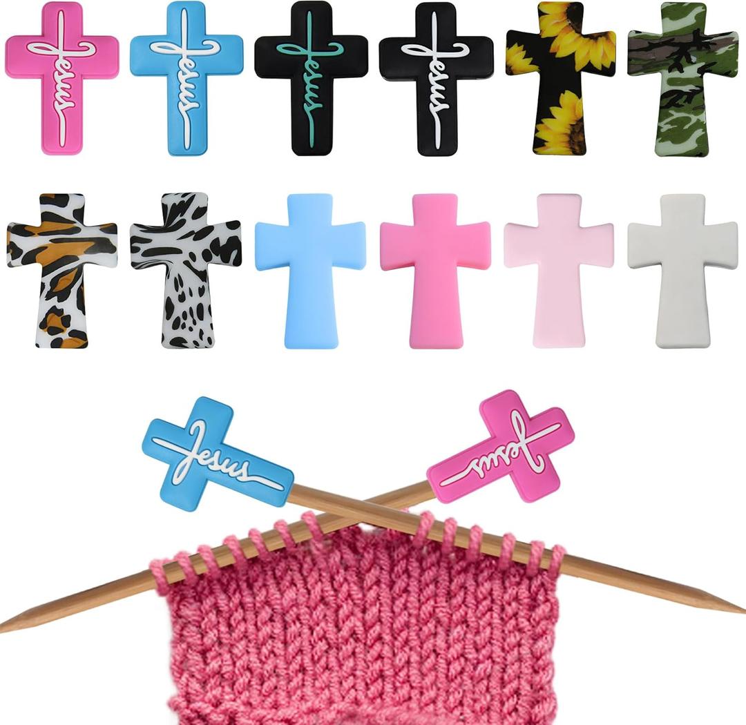 12Pcs Cross Knitting Needle Stoppers Silicone Point Protectors Accessories Fit Size 2.5-13 (3mm-9mm) for All Different Needle Materials
