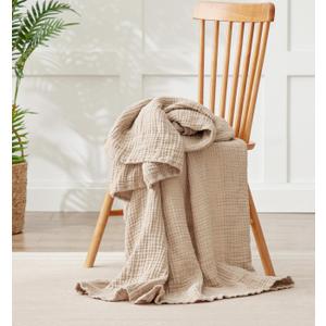 6 Layers Cotton Muslin Blankets Large, Lightweight Cotton Throw, Cooling Soft Throw Blanket for Year-Round Comfort, Breathable Quilt Bedspread, Gauze Weave Bedding for Adults, Oatmeal, Beige Linen (Throw Xl(50" X 69.5"))