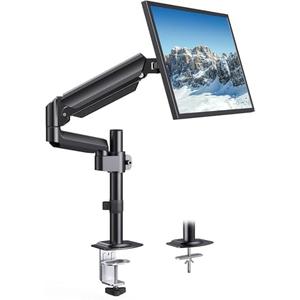 HUANUO Single Monitor Arm, Tall Computer Monitor Stand for 13–32 inch Screens Holds 4.4-19.8 lbs, Adjustable Monitor Mount Gas Spring Full Motion with C-Clamp & Grommet Base, VESA 75x75 or 100x100mm