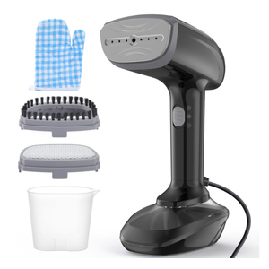 Powerful Handheld Fabric Steamer  1800W with Fast Ceramic HeatUp Plate, 2in1 Ironing & Wrinkle Remover, Steam Nozzle, Lint Brush  Black, for US 120V Only