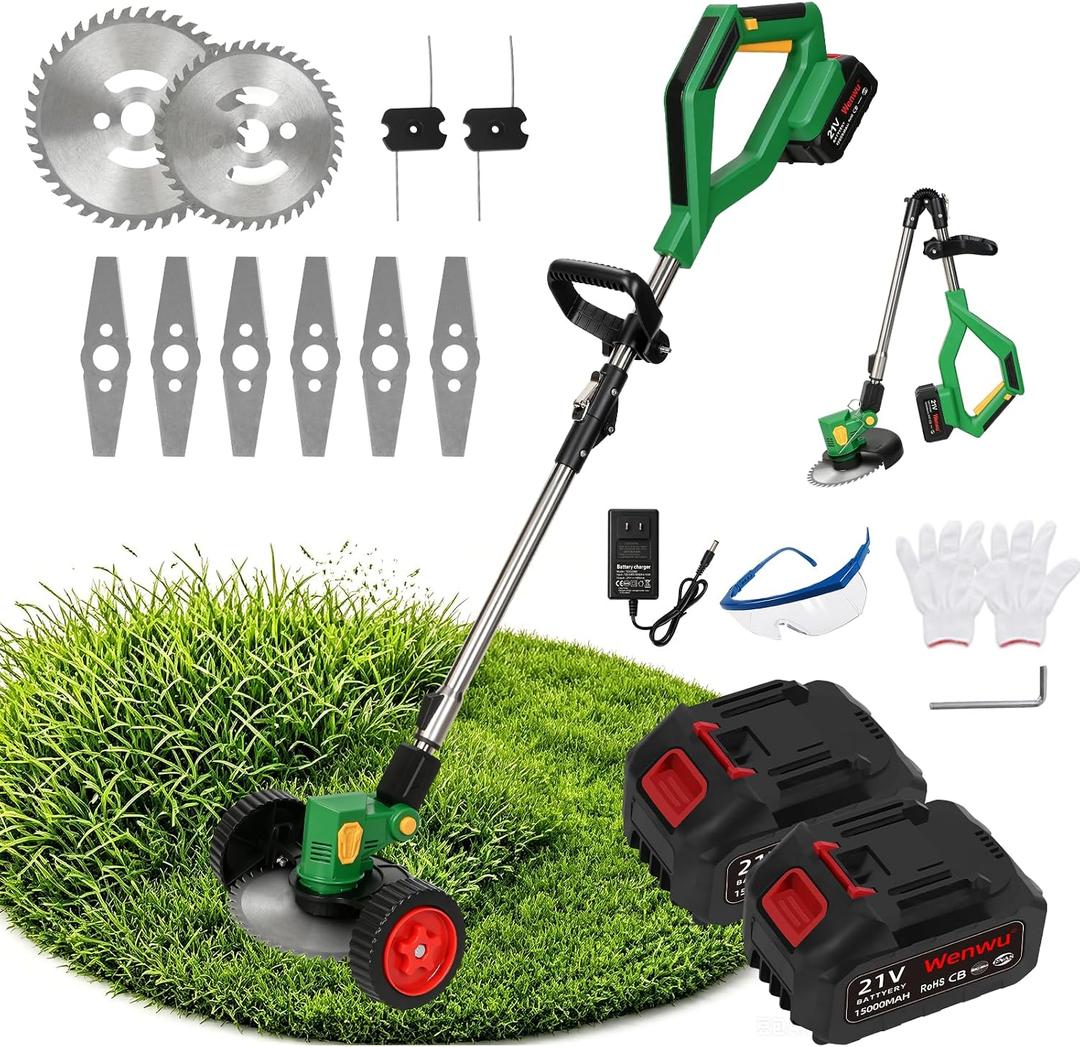 New 2026 Lightweight Cordless Weed Wacker & Electric Weed Eater, 21V 3-in-1 Brush Cutter, 2×4.0Ah Large Capacity Batteries for Garden & Lawn (Green)