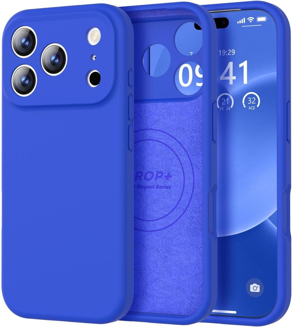 Vooii Magnetic for iPhone 17 Pro Max Case, Compatible with Magsafe (Premium Liquid Silicone) (Integrated Camera Control Button) Full Body Protective Anti-Scratch Microfiber Lining 6.9 inch, Klein Blue