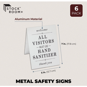 Stockroom Plus Double-Sided Metal Safety Signs, All Visitors Must Wash Hands (5x7 In) - 6 Pack