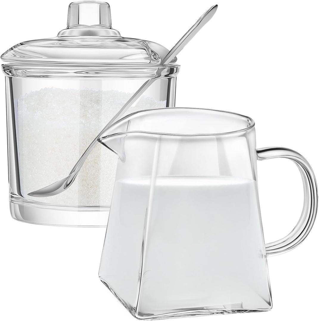 Leinuosen 2 Pcs Glass Pitcher Elegant Shaped Glass Tea Pitcher Coffee Milk Creamer Pitchers Creative Milk Frothing Pitchers Frother Cup Creamer Jug (500 ml, Trendy Style)