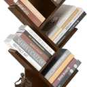 6 Tier Tree Bookshelf, Tall Narrow Wooden Bookcase with Drawer and Storage Cabinet, Freestanding Small Book Shelf Organizer for Bedroom, Living Room, Home Office, Rustic Brown Display Shelf