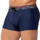 Arjen Kroos Mens Swim Briefs Square Leg Board Short Quick-Dry Swimwear with External Drawstring Stretch Beach Trunks (Medium, Navy Blue)