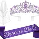 JETKONG 3 Pcs Bachelorette Party Decorations Bridal Shower Crown, Bride to Be Sash&Veil for Women Bachelorette Party Gifts, Bachelorette Party Supplies, Gifts, Favors (Purple)