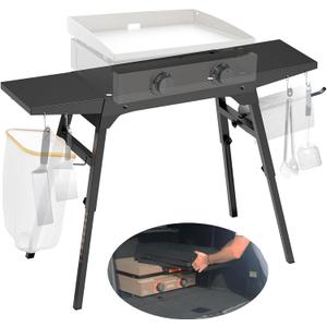 Upgraded Griddle Stand for Blackstone 22/17, Portable Blackstone Stand with Adjustable Legs, Side shelfs, Tool Hooks, Garbage Bag Holder & Paper Towel Holder, Grill Stand for Outdoor Cooking/Camping